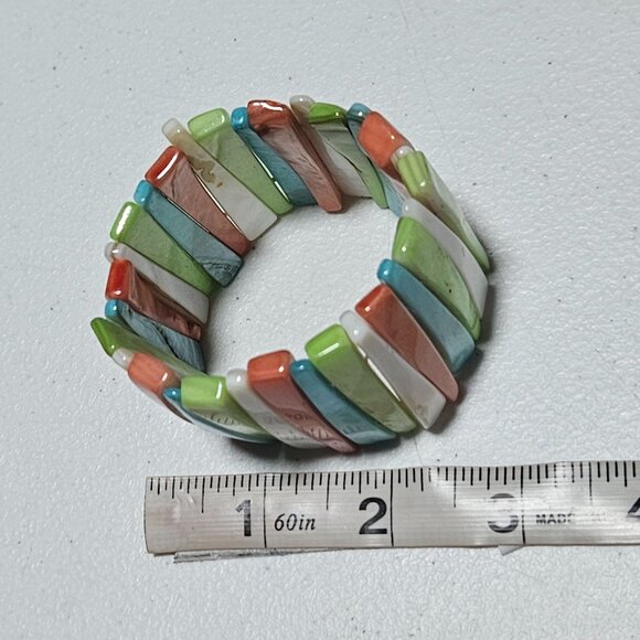 Retro Colorful Ceramic Stretch Bracelet Multicolor Striped Beads Fashion Jewelry - Picture 5 of 5